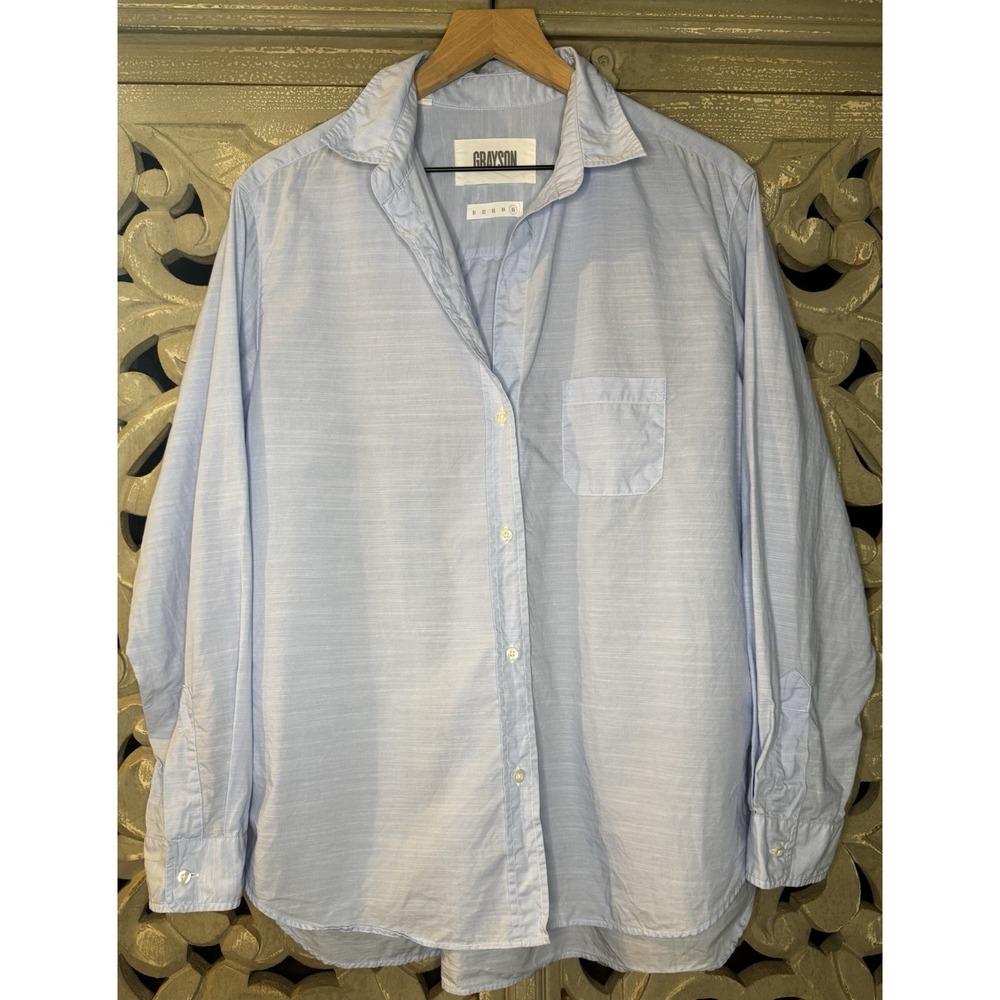 Grayson The Hero Button Front Shirt Women's Size 05 Light Blue 100% Cotton